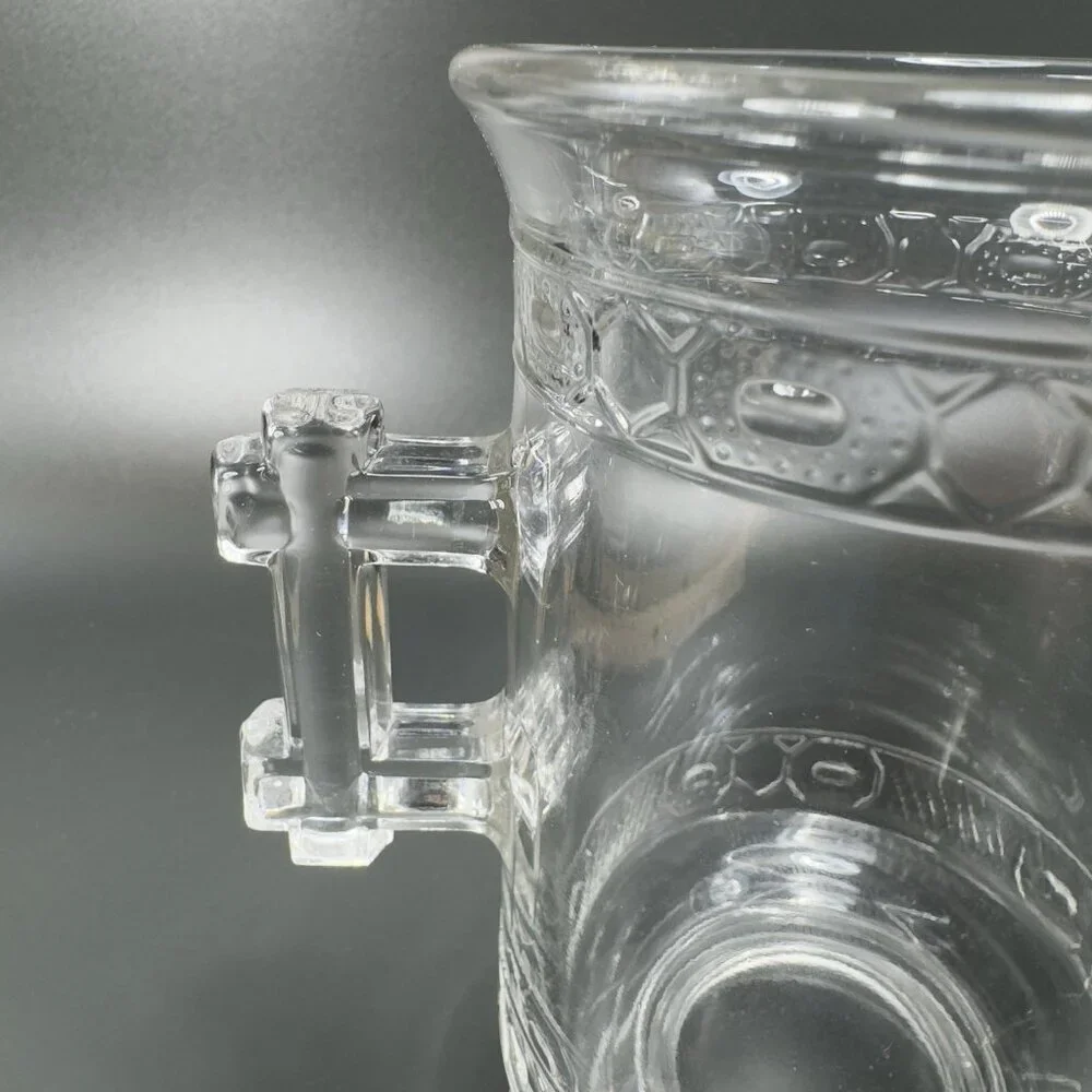 EAPG DOYLE AND CO TWO BAND Clear‎ Vase Utensil Holder Manganese 365nm Green Glow